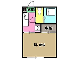 フォーブル三上 2階1Kの間取り