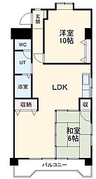エステート若葉 4階2LDKの間取り