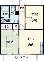 京王線 高幡不動駅 徒歩9分の賃貸アパート 2階2DKの間取り