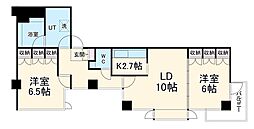 ヴェルビュ二条城東 3階2LDKの間取り