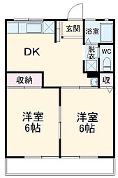 シティハイム桂 2階2DKの間取り