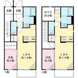 エルメゾン足崎　C棟 2階1LDKの間取り