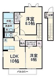 グレイスヴィラ　壱番館 2階2LDKの間取り