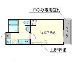 フラッティ堀川高辻 1階1Kの間取り