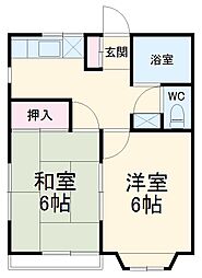 JR横浜線 橋本駅 バス16分 森の上下車 徒歩5分の賃貸アパート 2階2Kの間取り