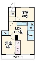 ラ・トゥール 3階2LDKの間取り