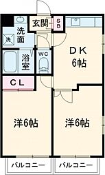 パルティールステージ1 4階2DKの間取り