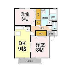 ニューポワール　Ａ/Ｂ/Ｃ 1階2DKの間取り