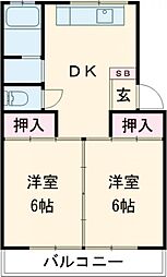 神峰ハイツ 2階2DKの間取り