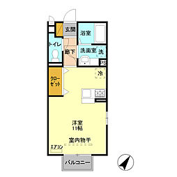 ベルテ 2階ワンルームの間取り