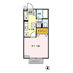 ルーチェ　Ａ/Ｂ 1階1Kの間取り