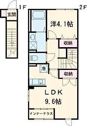 京王線 西調布駅 徒歩12分の賃貸アパート 2階1LDKの間取り