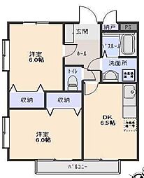 アーバンヒルズ 2階2DKの間取り