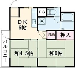 サンライズマンション 2階2DKの間取り