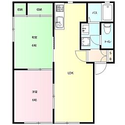 アムールC 2階2LDKの間取り