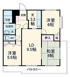 ドミールいぶき野 2階3LDKの間取り