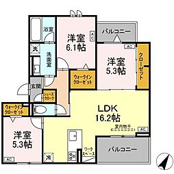 JR東海道本線 豊橋駅 徒歩22分の賃貸アパート 3階3LDKの間取り