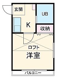インペリアル 1階1Kの間取り