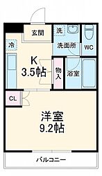 アネックス原 2階1Kの間取り