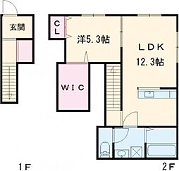 K・グランデ台新田 2階1LDKの間取り
