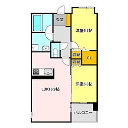 ファインクレストM 3階2LDKの間取り