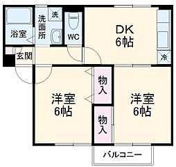 クレアン・ヌーヴ 2DKの間取図画像