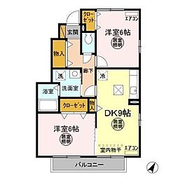 ガーデンコート　Ｃ 1階2DKの間取り