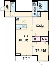 セレスティア西綾瀬 2階2LDKの間取り