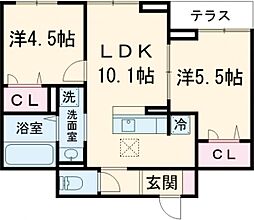 セレスティア西綾瀬 2階2LDKの間取り