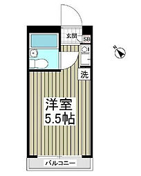 サンウィングB 1階ワンルームの間取り