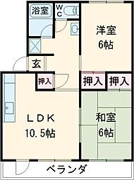 水戸昭和ビルI 4階2LDKの間取り