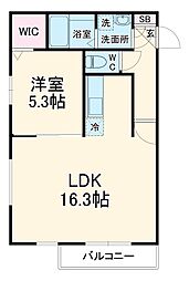 プランドール西都賀5 3階1LDKの間取り