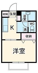 ヴィラ百合丘Ａ 1階1Kの間取り