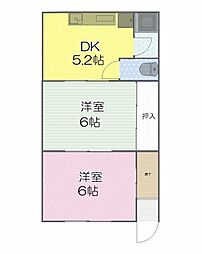 サンシャイン御幸 1階2DKの間取り