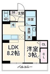 ヴィラクレストVI 1階1LDKの間取り