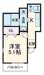 クリスティー 3階1Kの間取り