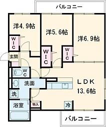 リベルテ四条梅津 3階3LDKの間取り