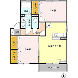アンオーク　A 2階2LDKの間取り