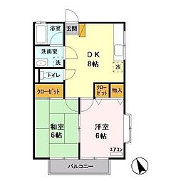 ブライトハイツ 1階2DKの間取り