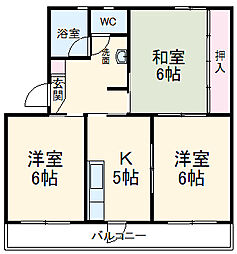 ハイネスハイツ稲垣 4階2LDKの間取り