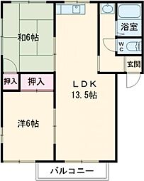 サニーサイドコートB棟 2階2LDKの間取り