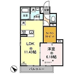 フィオーレ 1階1LDKの間取り