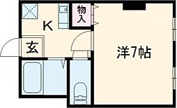 三洋苑 2階1Kの間取り
