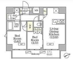 ジオエント町屋 10階2LDKの間取り