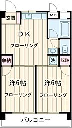 シャトー瑠璃 1階2DKの間取り