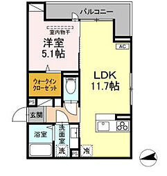 D-ROOM富竹新田 3階1LDKの間取り