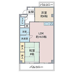 赤坪第2小菅ビル 5階2LDKの間取り