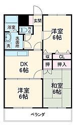 マルマンマンションII 3階3DKの間取り
