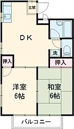 グリーンパティオＡ 2階2DKの間取り