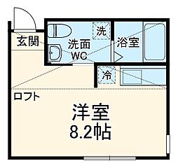 NEST冷泉町 1階ワンルームの間取り